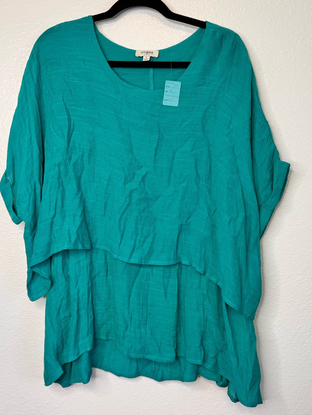 NWT Oversized Flowy Umgee Teal Tunic Tiered Top Rayon M